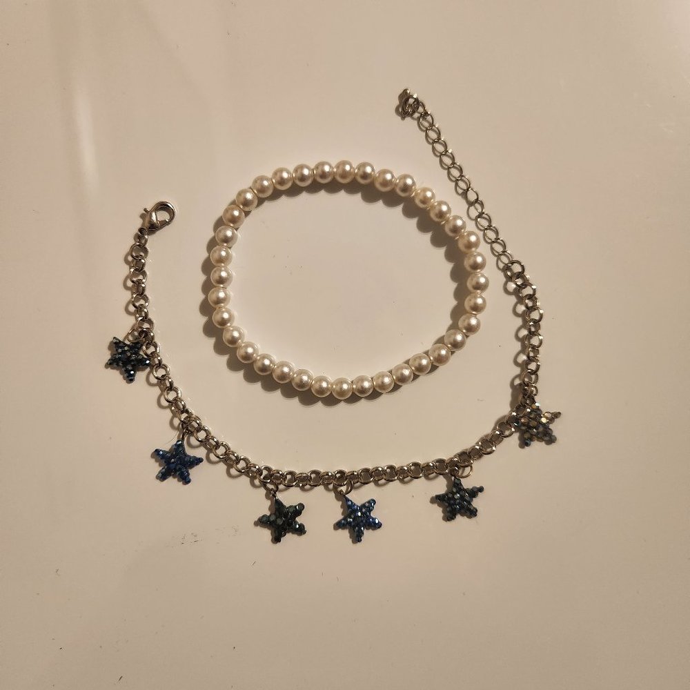 White Blue and Silver Bracelet Set.
